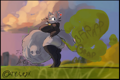 4_fingers abdominal_bulge after_vore anthro anthro_pred bell bell_collar belly big_belly big_breasts biped black_border black_clothing black_eyebrows black_footwear black_gloves black_handwear black_hoodie black_legwear black_socks black_stockings black_text black_thigh_highs black_thigh_socks black_topwear bloated bodily_noises bone bone_imprints bones_in_stomach border bottomless bottomless_anthro bottomless_female breasts butt cast_shadow city city_background closed_smile clothed clothed_anthro clothed_female clothing cloud cloud_emanata collar container covered_breasts cropped_hoodie cup death digestion digitigrade drinking drinking_straw ears_up emanata evening eyebrows fart fart_cloud fatal_vore female female_anthro female_pred fingerless_gloves fingers floating_whiskers footwear fully_inside fur gloves grass grass_field green_fart_cloud grey_belly grey_body grey_butt grey_ears grey_face grey_fur grey_tail handwear head_turned heart_reaction heart_symbol hearts_around_head hood_down hoodie huge_belly huge_breasts ineffective_clothing jingle_bell jingle_bell_collar legwear light long_sleeves looking_back low-angle_view monotone_belly monotone_body monotone_butt monotone_clothing monotone_face monotone_footwear monotone_fur monotone_gloves monotone_handwear monotone_hoodie monotone_legwear monotone_socks monotone_stockings monotone_tail monotone_thigh_highs monotone_thigh_socks monotone_topwear motion_lines mouth_closed onomatopoeia outside pink_inner_ear plant pointy_ears prick_ears red_collar red_heart rumbling_stomach same_size_vore shadow side_view skull skull_imprint sky slurping smile socks soft_drink solo sound_effects standing stockings sunset tail text thick_thighs thigh_highs thigh_socks tight_thigh_highs tight_thigh_socks topwear twitter_handle unseen_prey vore vowelless vowelless_sound_effect wide_hips worm's-eye_view tcsrjx emily_(tcsrjx) domestic_cat felid feline felis mammal 2025 3:2 digital_media_(artwork) digital_painting_(artwork) english_description full-length_portrait hi_res lighting painting_(artwork) portrait shaded signature soft_shading