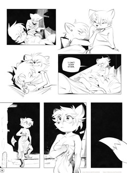 accessory anthro big_breasts biped breasts countershading covering covering_breasts covering_self cuddling dialogue eyebrows eyelashes eyes_closed female fur glistening glistening_eyes group hair lying male narrowed_eyes open_mouth piercing short_hair simple_background sleeping sleeping_together smile speech_bubble text trio under_covers white_body horemheb dungeons_and_dragons hasbro wizards_of_the_coast alex_(horemheb) eli_(horemheb) jean_(horemheb) canid canine canis fox mammal mephitid skunk absurd_res black_and_white comic digital_drawing_(artwork) digital_media_(artwork) english_text greyscale hi_res monochrome