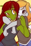 anthro clothed clothing duo female female/female fur green_body green_scales grey_body grey_fur hair red_hair romantic romantic_couple scales strawberryneko chloe_(chloe.hydraconis) neko_(strawberryneko) domestic_cat felid feline felis gecko lizard mammal reptile scalie