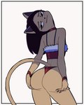 :3 anthro bra butt choker clothing female hand_on_butt jewelry lingerie looking_back necklace panties rear_view simple_background smug solo underwear fitletter fitletter_(character) domestic_cat felid feline felis mammal