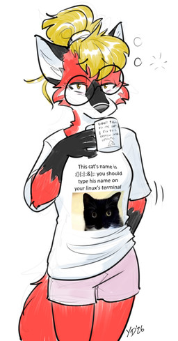 anthro biped black_body black_fur blonde_hair container cup eyewear female fur glasses glasses_askew hair holding_container holding_cup holding_object multicolored_body multicolored_fur red_body red_fur round_glasses simple_background solo text text_on_t-shirt tired tired_eyes white_background white_body white_fur yellow_eyes yellowdog linux xenia_(linux) canid canine fox mammal 2026 absurd_res digital_media_(artwork) english_text guide_lines hi_res portrait three-quarter_portrait trans_(lore) trans_woman_(lore)