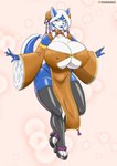 anthro asian_clothing big_breasts big_butt blue_body blue_fur blue_lips blue_nose breasts butt chinese_clothing clothing east_asian_clothing female fur grey_eyes hair huge_breasts huge_butt lips solo white_body white_fur white_hair fugubarakun darbo animate_inanimate canid canine canis domestic_dog husky mammal nordic_sled_dog spitz absurd_res hi_res