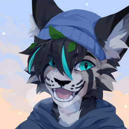 ambiguous_gender anthro beanie black_body black_eyes black_fur black_hair black_nose blue_beanie blue_clothing blue_eyes blue_hat blue_headwear blue_hoodie blue_topwear cheek_tuft clothed clothing facial_tuft fangs front_view fur glistening glistening_eyes hair happy hat headgear headwear hoodie inner_ear_fluff looking_at_viewer open_mouth open_smile pink_tongue pupils simple_background slit_pupils smile solo tan_body tan_fur teeth tongue topwear tuft unsigned whiskers white_body white_fur white_inner_ear_fluff corzh77 felid mammal 1:1 absurd_res bust_portrait detailed hi_res icon portrait