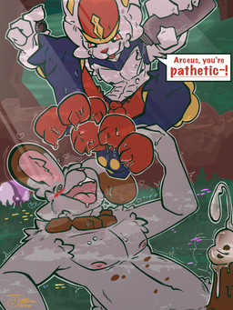 abs anthro blush bodily_fluids breath casual_exposure casual_nudity casual_sex cum cum_drip cum_on_penis cumshot dialogue dirty_talk dizzy dizzy_eyes dominant dominant_male dripping droplets duo ejaculation erection feet flaccid foot_fetish foot_focus foot_play forest forest_background genital_fluids genitals grass hindpaw holding_ankle holding_leg love_ball lying male male/male moan on_back open_mouth outside panting paws penis plant pokeball sex sitting sitting_on_tree smug submissive submissive_male text throbbing throbbing_penis tree water water_drop judasthesinner nintendo pokemon enoch_(judasthesinner) bunnelby cinderace generation_6_pokemon generation_8_pokemon pokemon_(species) 3:4 english_text hi_res