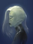 2017 alien alien_humanoid bust_portrait clothed clothing darkcrowl disney eyebrows eyes_closed female green_body green_skin hair humanoid humanoid_pointy_ears long_ears lord_dominator noseless not_furry portrait solo tight_clothing wander_over_yonder white_hair