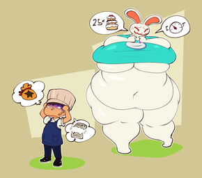 anthro belly big_belly big_breasts big_butt bottomless bottomless_female breasts butt clothed clothing deep_navel duo embarrassed exposed_belly fat_arms fat_rolls female huge_belly huge_breasts huge_butt hyper jiggling larger_female male male/female navel overweight overweight_female rabbit_ears shirt shirt_only shy size_difference t-shirt t-shirt_only thick_thighs tight_clothing tight_shirt tight_topwear topwear topwear_only wide_hips neetbean animal_crossing nintendo ruby_(animal_crossing) villager_(animal_crossing) human lagomorph leporid mammal rabbit absurd_res hi_res