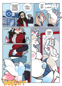 anthro beard belly belly_expansion big_belly breast_growth breasts brown_hair butt dialogue expansion facial_hair female fingerpads gender_transformation growth hair hand_on_belly huge_belly human_to_anthro male mtf_transformation multi_tail_growth nipples pawpads pokemon_center pregnant pregnant_anthro pregnant_female purple_nose rapid_pregnancy smile solo species_transformation surprised tail tail_growth text transformation white_body blackshirtboy nintendo pokemon aquafresh_(sylve0n) generation_1_pokemon human mammal ninetales pokemon_(species) 2025 absurd_res comic digital_media_(artwork) english_text hi_res