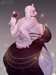 2_horns 5_fingers alcohol anthro beverage big_breasts big_butt blush breasts butt clothed clothing curvy_figure dress eyebrows female fingers fur holding_wine_glass horn huge_breasts huge_butt long_ears looking_back mature_anthro mature_female narrowed_eyes solo standing text thick_thighs voluptuous voluptuous_anthro voluptuous_female white_body white_fur white_horn wide_hipped_female wide_hips wine petroverr hollow_hip_backless_chain_dress meme_clothing patreon undertale_(series) toriel boss_monster_(undertale) bovid caprine mammal hi_res meme portrait three-quarter_portrait url