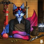 anthro blacksmith clothed clothing fur hair looking_at_viewer male medieval_clothing medieval_fantasy melee_weapon solo sword tail text tools weapon gormi110 gormi_(gormi110) arctic_fox canid canine fox mammal true_fox 1:1 2023 digital_drawing_(artwork) digital_media_(artwork) hi_res shaded signature url