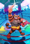 3_toes 5_fingers alolan_form alolan_raichu ambiguous_gender anthro arbok arm_above_head audience background_character bent_leg beverage black_body black_fur bodily_fluids chimchar claws clothed clothing curved_arm curved_tail dodrio drifloon duo_focus extended_arm eyes_closed eyewear feet feraligatr fighting_ring fingers fire flint_(pokemon) fur generation_1_pokemon generation_2_pokemon generation_3_pokemon generation_4_pokemon generation_5_pokemon generation_6_pokemon generation_7_pokemon gesture golurk green_eyes group hand_above_head hand_gesture hat hawlucha headgear headwear hi_res human incineroar lying machamp machop male mammal marill minccino narrowed_eyes nintendo nude nurse_joy on_back one_hand_up open_mouth open_smile pokemon pokemon_(species) poliwhirl pose raised_arm raised_finger raised_hand raised_index_finger rattata red_body red_fur regional_form_(pokemon) shadow sharp_teeth shirt smile standing straight_leg striped_body striped_fur stripes sushi1515 sweat sweatdrop tail teeth toes topwear tropius unconscious unknown_character victory victory_pose volkner_(pokemon) wide_stance wigglytuff