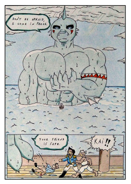 abs anthro barazoku biceps big_muscles big_pecs black_nose black_sclera boots border brown_body brown_boots brown_clothing brown_footwear brown_fur brown_hair bulge clothing comic_panel dialogue fin footwear fur glistening glistening_eyes hair legwear macro macro_anthro macro_male male manly markings multicolored_body musclegut muscular muscular_anthro muscular_arms muscular_male outside overweight overweight_anthro overweight_male pecs running sea ship shoes teal_body text topwear tribal tribal_markings vehicle water watercraft wet wet_body white_border dashthefox mythology marteau aquatic aquatic_dragon bear dragon mammal mustelid mythological_creature mythological_scalie otter scalie suid suine sus_(pig) wild_boar absurd_res english_text hi_res traditional_media_(artwork)