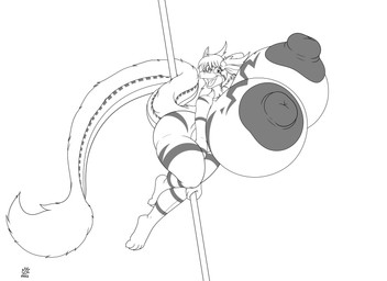 anthro areola big_areola big_breasts big_nipples breasts dancing female hair horn huge_breasts hyper hyper_breasts markings nipples non-mammal_breasts non-mammal_nipples nude open_mouth pole pole_dancing solo stripper_pole tail badgerben mythology xandria dragon mythological_creature mythological_scalie scalie 11:8 absurd_res hi_res monochrome