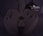 2019 absurd_res animal_genitalia animal_penis anthro anus balls bent_over big_butt biped black_background black_body black_fur black_hair bone breathing butt canid canine canine_genitalia canine_penis claws digital_media_(artwork) fur genitals hair hi_res keadanger knot looking_at_viewer looking_back male malo mammal monster penis presenting scp-1471-a scp_foundation simple_background skull solo spread_anus spread_butt spreading teeth tongue tongue_out undead