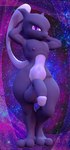 anthro athletic big_penis genitals hands_behind_head looking_at_viewer male nipples penis solo text thick_thighs wide_hips adynamical nintendo pokemon generation_1_pokemon legendary_pokemon mewtwo pokemon_(species) 3d_(artwork) absurd_res blender_(artwork) digital_media_(artwork) english_text hi_res