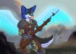 anthro armor bioluminescence female glowing glowing_eyes gun magic_user ranged_weapon solo weapon thelonearch fallen_and_cursed luna_windhowl canid canine canis mammal wolf absurd_res hi_res