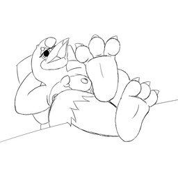 3_toes anthro breasts chair claws feet female foot_focus foot_on_table furniture nipples on_chair sitting sitting_on_chair soles solo table talons toe_claws toes naughtyblitz64 banjo-kazooie rareware kazooie avian bird breegull hi_res