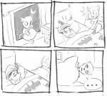 anthro awake bed bedroom duo_focus ellipsis female furniture group male pillow sleeping dbaru batman_(series) dc_comics batman bruce_wayne catwoman cheetah_(dc) selina_kyle_(character) felid human mammal digital_drawing_(artwork) digital_media_(artwork) monochrome