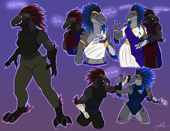 3_fingers 3_toes anthro arm_feathers arm_tuft arm_wraps bionic_arm bionics blue_body blue_eyes blue_feathers bottomwear breasts claws clenched_teeth clothing crossed_arms cybernetic_arm cybernetic_limb digitigrade duo feather_hair feathered_crest feathers feet female finger_claws fingers grey_body head_crest leotard non-mammal_breasts pants pseudo_hair pupils red_body red_feathers shirt short_tail simple_background slit_pupils tail tank_top teeth toe_claws toes toga topwear tuft wraps yellow_eyes rainey_(artist) halo_(series) microsoft xbox_game_studios maz_fel red_fel alien avian kig-yar scalie t'vaoan colored hi_res sibling_(lore) sister_(lore) sisters_(lore)