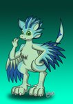 4_ears anthro blue_body blue_feathers countershading dewclaw digitigrade feathered_crest feathered_wings feathers female green_body green_eyes head_crest multi_ear winged_arms wings dark_wolf_knight98 luvashi avali absurd_res hi_res