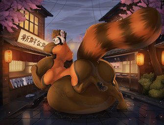 anthro belly big_belly black_paws blue_eyes long_tail male male_pred solo stripes tail vore cmitchell bear giant_panda mammal taur