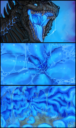 ambiguous_gender black_body black_border black_horn black_scales blue_insides blue_mouth blue_tongue bodily_fluids border cheek_spikes digestion facial_spikes fangs glistening glistening_eyes glowing glowing_eyes glowing_internal glowing_mouth grey_teeth horn internal mouth_shot neck_spikes open_mouth organs pupils saliva saliva_string scales sharp_teeth simple_background slit_pupils solo spikes spikes_(anatomy) stomach stomach_acid teeth tongue tongue_out unsigned vore acidic mythology dragon mythological_creature mythological_scalie scalie hi_res