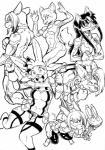 arctic_fox black_and_white breasts canid canine clothing comic cookie_(furryfight_chronicles) daigaijin female fenny_(furryfight_chronicles) fox furryfight_chronicles group hair happy jumpsuit kalita_(furryfight_chronicles) kangaroo lagomorph leporid macropod mammal marsupial monochrome muko rabbit rodent roora sciurid serious simple_background skaven tree_squirrel true_fox warhammer_(franchise) white_background zeo_(skaven) zipper zipper_jumpsuit