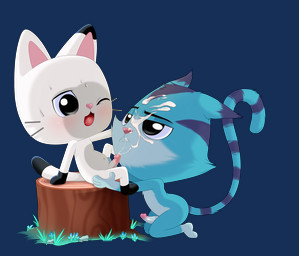 annoyed anthro balls blush bodily_fluids cum cum_on_face duo genital_fluids genitals humanoid_genitalia humanoid_penis male male/male one_eye_closed penis tree_stump young enookie gabby's_dollhouse catrat pandy_(gabby's_dollhouse) domestic_cat felid feline felis mammal absurd_res hi_res
