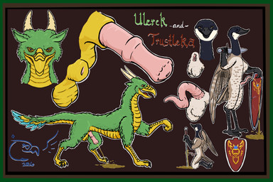 animal_genitalia animal_penis anthro balls beak bodily_fluids border coat_of_arms duo equine_genitalia equine_penis feathered_balls feathered_ears feathers feet feral genital_fluids genitals green_body green_border green_feathers holding_melee_weapon holding_object holding_sword holding_weapon hors kneeling looking_at_viewer male melee_weapon orange_eyes peeing peeing_on_object penis scales scuted_arms scuted_legs scutes sheath shield simple_background slit_penis spiral_penis standing sword tail tail_feathers talons tan_body tan_feathers teal_body teal_feathers text toes urine urine_pool watersports weapon wings yellow_body yellow_feathers yellow_scales tzair_(artist) mythology trustleka_(tzair) ulerek_(tzair) anatid anseriform anserine avian bird canada_goose dragon feathered_dragon feathered_scalie goose mythological_creature mythological_scalie scalie 2026 3:2 model_sheet signature