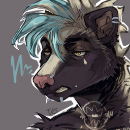 anthro ear_piercing facial_piercing lip_piercing male nose_piercing piercing simple_background solo tessa_gaf mammal mephitid skunk 1:1 digital_media_(artwork) headshot_portrait portrait