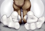 anthro bodily_fluids butt claws clothing dirty dirty_feet dirty_paws feet foot_focus footwear genitals kneeling male paws penis smelly socks solo sweat toes muffinvinvin aku_(muffinvinvin) canid canine canis domestic_dog fox mammal absurd_res hi_res