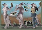 anthro breasts claws clothing featureless_breasts featureless_crotch female gun looking_at_viewer pawpads ranged_weapon smile solo standing tail weapon isuna fish hybrid hyena mammal marine shark model_sheet