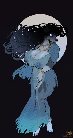 5_fingers 5_toes anthro barefoot big_breasts biped black_background black_body black_claws black_fur black_hair black_nose bracelet breasts claws clothing dress feet female finger_claws fingers floating fur glowing glowing_eyes gradient_hair grey_hair hair huge_breasts humanoid_feet jewelry long_hair multicolored_body multicolored_fur multicolored_hair necklace nipples plantigrade simple_background solo toes torn_clothing translucent translucent_clothing two_tone_body two_tone_fur two_tone_hair white_body white_fur mariart border_collie canid canine canis collie domestic_dog ghost herding_dog mammal pastoral_dog sheepdog spirit 2020 digital_media_(artwork) hi_res