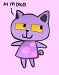 anthro clothing fur male purple_body purple_clothing purple_fur simple_background smile solo square_eyes text yellow_eyes sleepykaard animal_crossing nintendo bob_(animal_crossing) bobcat domestic_cat felid feline felis lynx mammal