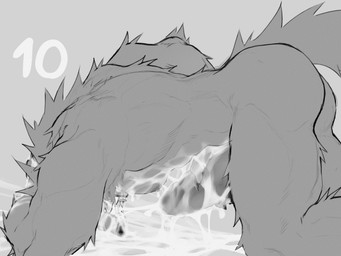 abs anthro areola arm_tuft armpit_hair aroused autobukkake balls big_penis black_nose bodily_fluids body_hair butt claws cum cum_in_mouth cum_inside cum_on_arm cum_on_chest cum_on_face cum_on_ground cum_on_hand cum_on_nipples cum_on_penis cum_on_self cum_pool cumshot dripping drooling ejaculation erection excessive_cum excessive_genital_fluids fangs fingers fluffy fluffy_tail fur genital_fluids genitals gradient_penis grey_background grey_body grey_fur gums hand_behind_head humanoid_genitalia humanoid_penis kneeling leaking_cum leaking_precum leg_tuft male male_anthro masturbation multiple_orgasms muscular muscular_anthro muscular_male neck_tuft nipples nude number on_ground open_mouth orgasm pecs penile penis precum precum_on_ground precum_string saliva shoulder_tuft simple_background solo tail teeth text tongue tongue_out tremble_spikes tuft vein veiny_penis kojiray canid canine canis mammal wolf 2026 4:3 digital_drawing_(artwork) digital_media_(artwork) greyscale hi_res monochrome sketch