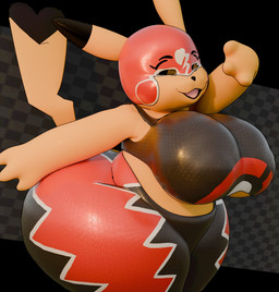anthro big_breasts black_ear_tips black_tail_tip breasts clothed clothed_anthro clothed_female clothing cosplay_pikachu_(costume) dipstick_ears dipstick_tail ear_markings female female_anthro huge_breasts huge_thighs markings mask multicolored_ears open_mouth open_smile smile solo sports_mask sportswear tail tail_markings thick_thighs wearing_mask wide_hips wrestling_mask wrestling_outfit yellow_body anaroth nintendo pokemon pikachu_libre generation_1_pokemon pikachu pokemon_(species) 3d_(artwork) digital_media_(artwork) hi_res