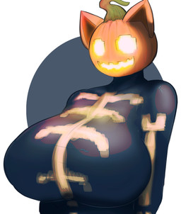 anthro areola_outline big_breasts breasts female female_anthro food for_a_head front_view fruit geometric_background glowing glowing_eyes glowing_mouth huge_breasts plant pumpkin pumpkin_head simple_background solo themercart epic_games fortnite spice_(fortnite) domestic_cat felid feline felis mammal object_head 2025 absurd_res digital_drawing_(artwork) digital_media_(artwork) english_description half-length_portrait hi_res portrait