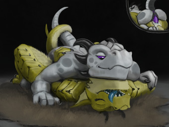 anthro anus balls blue_tongue bodily_fluids butt claws cum cum_in_ass cum_inside drooling duo erection eyes_closed from_front_position fur genital_fluids genitals horn looking_pleasured lying male male/male male_penetrated male_penetrating male_penetrating_anthro male_penetrating_male nude on_back on_bottom on_top open_mouth penetration penile penis purple_eyes purple_tongue saliva scales sex simple_background tail teeth tongue tongue_out vaginal vaginal_penetration white_body yellow_body reku_illustration mythology kobold mythological_creature mythological_scalie reptile scalie 4:3 hi_res