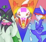 ambiguous_gender group solo trio nameigo nintendo pokemon felid feline generation_9_pokemon mammal meowscarada pokemon_(species) quaquaval skeledirge hi_res