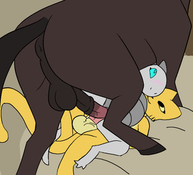 2_horns animal_genitalia animal_penis anthro anthro_on_feral anthro_penetrated anus backsack balls bed bent_legs bestiality blush bouncing_balls brown_body brown_tail butt double_penetration double_vaginal equine_anus equine_genitalia equine_penis faceless_character faceless_feral faceless_male feet female female_anthro female_penetrated feral feral_penetrating feral_penetrating_anthro fur furniture genitals grey_body group gynomorph gynomorph/female gynomorph_anthro gynomorph_penetrating gynomorph_penetrating_anthro gynomorph_penetrating_female hooves horn intersex intersex/female intersex_anthro intersex_penetrating intersex_penetrating_female male male/female male_feral male_penetrating male_penetrating_anthro male_penetrating_female multicolored_body multicolored_fur on_bed penetration penile penile_penetration penis pregnant pregnant_female puffy_anus quadruped scales sex tail trio two_tone_body two_tone_fur vaginal vaginal_penetration ventral_scales y_anus yellow_body yellow_fur yellow_tail 4chan_anon third-party_edit twokindswierdo unknown_artist microsoft prequel_adventure the_elder_scrolls guillemet_(kazerad) katia_managan argonian equid equine felid horse khajiit mammal scalie 2025 animated digital_media_(artwork) flat_colors