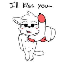 4_fingers anthro blush blush_lines claws dialogue fangs fingers fur gesture hand_gesture looking_at_viewer looking_up male open_mouth pawpads paws pink_pawpads pink_paws pointing pointing_at_self pointing_up silly solo standing talking_to_viewer teeth text white_body white_fur meowtinz boy_kisser_(meme) silly_cat_(mauzymice) domestic_cat felid feline felis mammal 1:1 2026 digital_media_(artwork) english_text meme