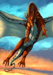 anus claws digitigrade female feral flying genitals looking_at_viewer membrane_(anatomy) membranous_wings pussy red_eyes scales solo tail wings syrinoth european_mythology mythology dragon mythological_creature mythological_scalie scalie western_dragon hi_res