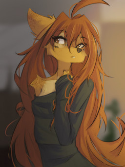 anthro biped breasts brown_eyes brown_hair clothed clothed_anthro clothed_female clothing female fingers front_view fur hair long_hair solo tan_body tan_fur tinygaypirate apogee_(tinygaypirate) canid canine canis domestic_dog mammal 2025 hi_res