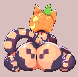 anthro back_boob big_breasts big_butt biped breasts butt eyelashes feet female food for_a_head fruit glistening looking_back markings mostly_nude multicolored_body multicolored_tail paws plant pumpkin pumpkin_head rear_view simple_background sitting smile solo tail yellow_eyes sleepysous epic_games fortnite spice_(fortnite) domestic_cat felid feline felis mammal object_head 2025 digital_drawing_(artwork) digital_media_(artwork)