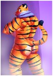 anthro border butt female looking_at_viewer looking_back looking_back_at_viewer muscular muscular_female nude raised_tail shower solo steam tail towel wet white_border coldgemini disney pack_street zootopia fan_character pandora_(weaver) felid mammal pantherine tiger absurd_res hi_res