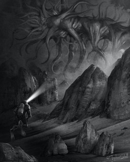 air_tank ambiguous_gender clothed clothed_human clothing duo feral flashlight fully_clothed fully_clothed_human looking_at_another multi_limb rear_view scuba_diver side_view tentacle_limbs twitter_handle christopher_stoll human mammal monster 2022 digital_drawing_(artwork) digital_media_(artwork) full-length_portrait greyscale hi_res monochrome portrait