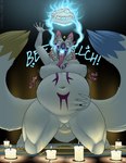 anthro belly big_belly bone breasts candle female female_pred fur nude overweight skull solo uvula vore white_body white_fur fidchellvore fay_(fidchellvore) canid canine fox mammal 2021