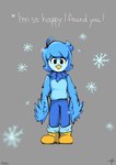 ahoge anthro blue_body blue_bottomwear blue_clothing blue_feathers blue_hair blue_pants boots bottomwear clothed clothing dialogue feathers female footwear grey_background hair looking_at_viewer oh_no pants shoes simple_background snowflake solo standing talking_to_viewer text winged_arms wings yellow_boots yellow_clothing yellow_footwear p_s_star undertale_yellow martlet_(undertale_yellow) avian bird 2024 artist_name digital_drawing_(artwork) digital_media_(artwork) english_text signature