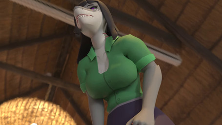 2_penises anthro balls big_breasts black_hair breasts clothed clothing diphallism genitals green_clothing grey_body gynomorph hair horizontal_diphallism humanoid_genitalia humanoid_penis intersex long_hair looking_at_viewer multi_genitalia multi_penis penis purple_eyes shark_teeth solo suddenly_penis upskirt white_body vwallacebrother daniela_sanchez fan_character aquatic fish shark 16:9 3d_(artwork) 3d_animation animated digital_media_(artwork) hi_res no_sound short_playtime video widescreen trans_(lore) trans_woman_(lore)