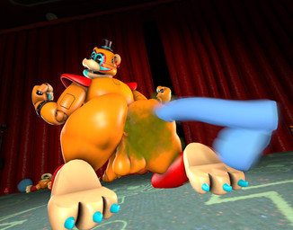 anthro anus backsack balls big_butt blue_eyes bracelet bubble_butt butt clothing colored_claws dildo ear_piercing ear_ring fart fart_cloud fart_fetish farting_out_dildo fist genitals hat head_markings headgear headwear jewelry looking_back looking_pleasured machine male markings orange_body penetration penis piercing red_curtains ring_piercing sex_toy solo spiked_bracelet spikes stage stage_curtains tail thick_thighs top_hat wide_hips bonfiebutt five_nights_at_freddy's five_nights_at_freddy's:_security_breach scottgames steel_wool_studios glamrock_freddy animatronic bear mammal robot 2023 3d_(artwork) digital_media_(artwork) source_filmmaker_(artwork)
