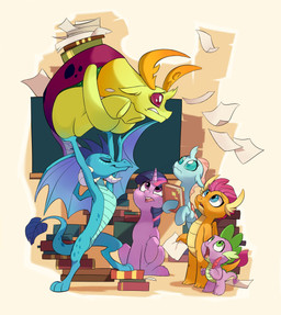 amazed bodily_fluids book confident female feral group holding_leg horn lifting_another looking_up male paper scared sweat sweatdrop tail worried drtuo friendship_is_magic hasbro my_little_pony mythology ocellus_(mlp) princess_ember_(mlp) smolder_(mlp) spike_(mlp) thorax_(mlp) twilight_sparkle_(mlp) arthropod changeling_(mlp) dragon equid equine horse mammal mythological_creature mythological_equine mythological_scalie pony scalie unicorn absurd_res hi_res